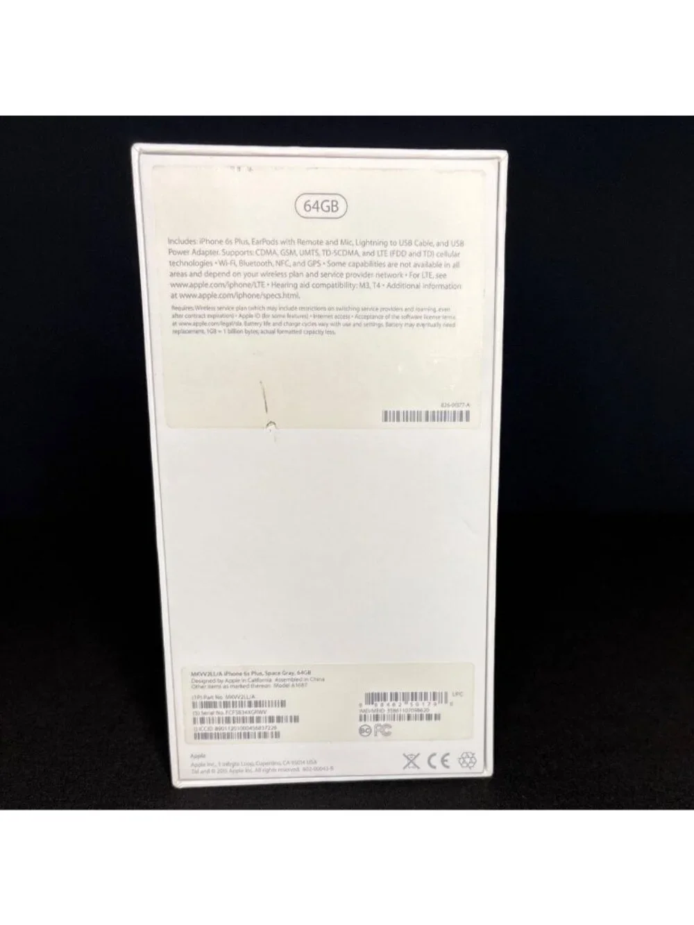 Apple iPhone 6s Plus Box 64GB Space Gray With Inserts & Tray Empty Box Only